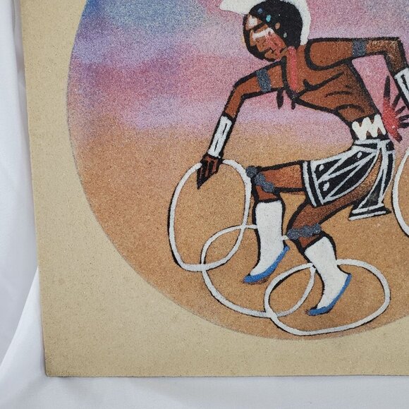 Native American Hoop Dancer Sand Art Painting On Wood Particle Board unsigned - Picture 5 of 10